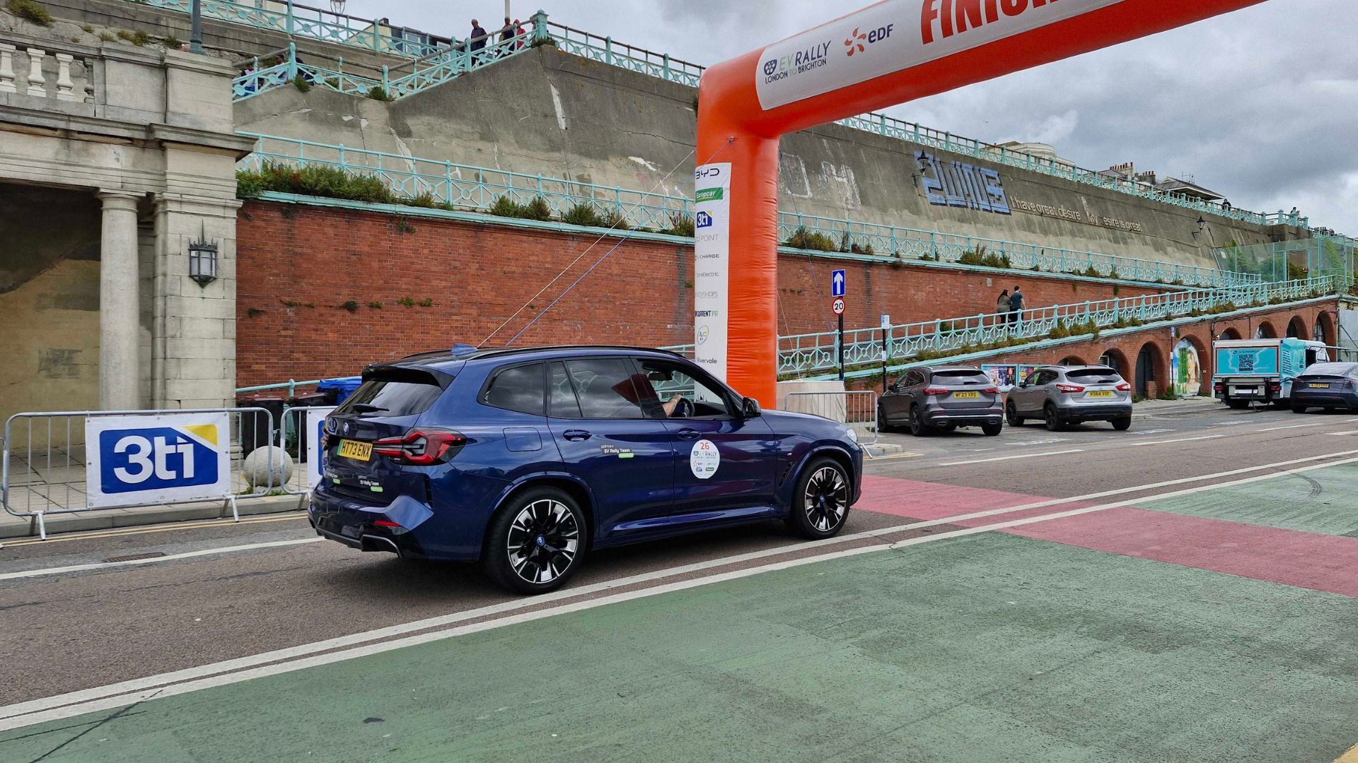 Electric car preparing to start the rally