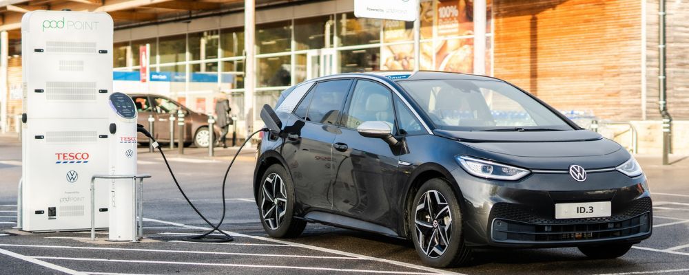 Volkswagen ID.3 plugged into a Tesco Media Charger