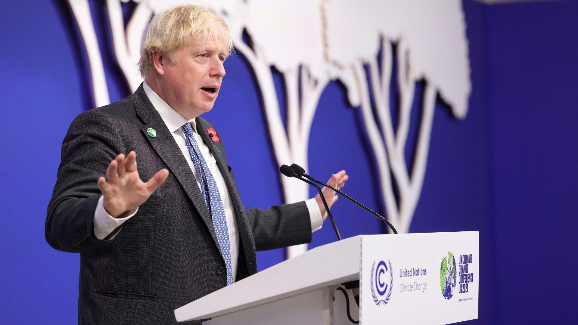 UK PM Boris Johnson speaking at COP26